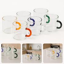 Conjunto 6 Xicaras Caneca Café Chá 80ml Alça Colorida Vidro Borosilicato Kit
