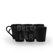 Conjunto 6 Xícaras Canecas Tulipas Lisas 250ml De Porcelana Preta Para Café E Chá