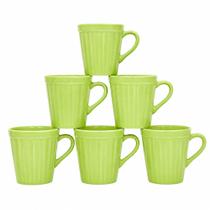 Conjunto 6 Xícaras Caneladas 120ml Verde Oliva para Café, Expresso, Estilo Vintage, Retrô