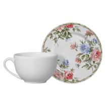 Conjunto 6 Xicaras Chá C/pires 200ml Branca Floral Alleanza