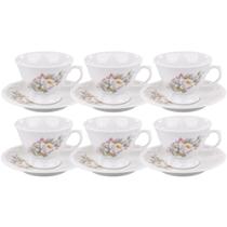 Conjunto 6 Xícaras Chá Com Pires 200ml Porcelana Schmidt - Dec. Eterna E351