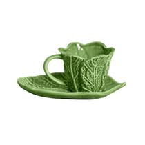 Conjunto 6 Xícaras Chá e Pires Couve Verde Cerâmica Scalla