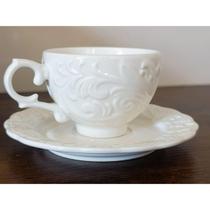 Conjunto 6 Xícaras com 6 Pires 90ml Brancas em Relevo Elegância para Café