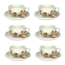 Conjunto 6 Xícaras Com Pires Le Jardin De Porcelana 160ml Conjunto 6 Xícaras Com Pires Le Jardin De Porcelana 160ml