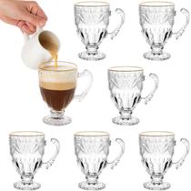 Conjunto 6 Xícaras Cristal De Vidro 190ml Pé Borda Dourada Estilo Clássico Café Chá Leite Ideal para Mesa Posta Design Elegante Copo Conjunto 6 Xícaras Cristal De Vidro 190ml Pé Borda Dourada Estilo Clássico Café Chá Leite Ideal para Mesa Posta Design Elegante Copo