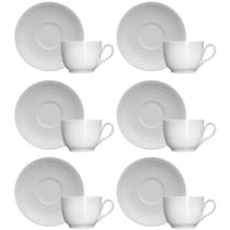 Conjunto 6 Xícaras de Café com Pires em Porcelana 75ml Branco Chevron Germer