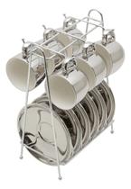 Conjunto 6 Xicaras de Café com Pires em Porcelana e Suporte Versa Prata 90ml Wolff