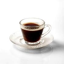 Conjunto 6 Xícaras de Café com Pires Vidro Elegante 90ml Conjunto 6 Xícaras de Café com Pires Vidro Elegante 90ml