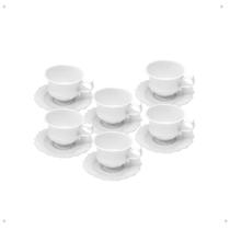 Conjunto 6 Xicaras de Cafe de Porcelana com Pires Fancy Branco 90ml - Wolff Conjunto 6 Xicaras de Cafe de Porcelana com Pires Fancy Branco 90ml - Wolff