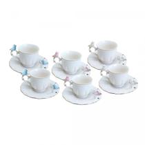 Conjunto 6 Xicaras de Café em Porcelana Birds Round Plate Branco 100ml Wolff