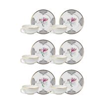 Conjunto 6 Xícaras De Chá 90ml Com Pires Premium Amália Alleanza Branco