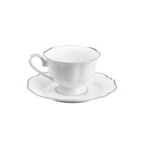 Conjunto 6 Xícaras De Chá C/Pires De Porcelana Fio De Prata Branco 180Ml - Wolff