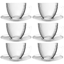 Conjunto 6 Xícaras de Chá com Pires 230ml Transparente Graffiato - Haüskraft