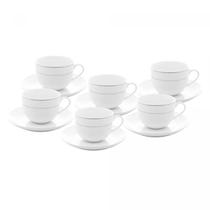 Conjunto 6 Xicaras de Chá com Pires e Borda Prateada Mônaco Branco 220ml Wolff Conjunto 6 Xicaras de Chá com Pires e Borda Prateada Mônaco Branco 220ml Wolff