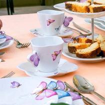 Conjunto 6 Xícaras de Chá com Pires em Porcelana Decorada