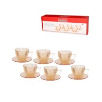 Conjunto 6 Xícaras de Chá com Pires Graffiato Ambar 230 ml - Hauskraft Conjunto 6 Xícaras de Chá com Pires Graffiato Ambar 230 ml - Hauskraft