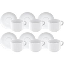 Conjunto 6 Xícaras de Chá com Píres Porcelana 240ml Branco