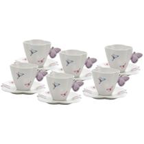 Conjunto 6 Xícaras De Chá De Porcelana Com Pires Branco 200Ml Borboletas Wolff Conjunto 6 Xícaras De Chá De Porcelana Com Pires Branco 200Ml Borboletas Wolff