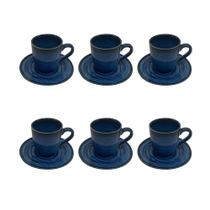 Conjunto 6 Xícaras e Pires em Porcelana Azul e Preto 100ml BM0014 BTC Conjunto 6 Xícaras e Pires em Porcelana Azul e Preto 100ml BM0014 BTC