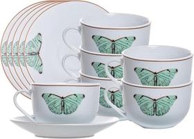 Conjunto 6 Xícaras e Pires para chá Porcelana 220ml Borboleta Conjunto 6 Xícaras e Pires para chá Porcelana 220ml Borboleta