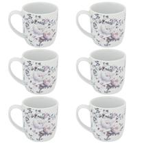 Conjunto 6 Xícaras Grande Porcelana de Chá Café Florida 360ml Branca Germer Garden Urban