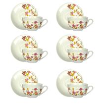 Conjunto 6 Xícaras Le Jardin Com Pires Porcelana Chá 160ml Conjunto 6 Xícaras Le Jardin Com Pires Porcelana Chá 160ml
