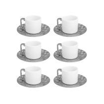 Conjunto 6 Xicaras para Café com Pires Super White Vera Silver 80ml em Porcelana - Wolff