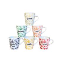 Conjunto 6 Xícaras Porcelana Borboleta Coloridas 120 ml