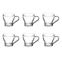 Conjunto 6 Xícaras Vidro 110ml com Base e Alça Inox