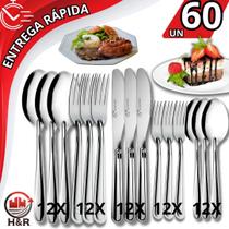 Conjunto 60 Talheres Inox Premium Completo Faca Garfo Colher e Sobremesa Jogo Luxo Duravel