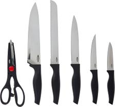 Conjunto 6pçs 5 Facas+tesoura Aço Inox Brinox Com Cabo Preto