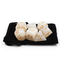 Conjunto 7 Dados Rpg D&d Branco Dourado Marmorizado 1 Bolsa