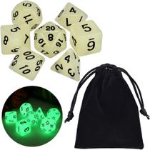 Conjunto 7 Dados Rpg D&d Verde Brilha No Escuro + 1 Bolsa Conjunto 7 Dados Rpg D&d Verde Brilha No Escuro + 1 Bolsa