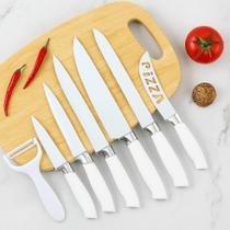 Conjunto 7 Facas Cozinha Inox Cerâmica Branca + Descascador
