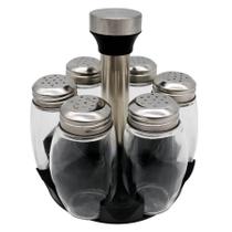 Conjunto 7 Peças com 6 Porta Temperos de Vidro e Suporte Giratório - LYOR