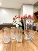 Conjunto 7 Pecas Elegante Mesa Posta Jarra Com 6 Copos Vidro Linha Diamante Lyor