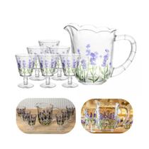 Conjunto 7 Peças Jarra 1,3L + 6 Taças 240ml Sucos e Agua Lavanda em Cristal Lyor Premium