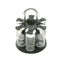 Conjunto 7 peças porta temperos de vidro com tampa de plástico e base giratória preta Luigi Bon Gourmet - 26889 Conjunto 7 peças porta temperos de vidro com tampa de plástico e base giratória preta Luigi Bon Gourmet - 26889