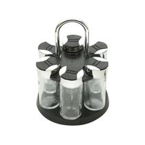 Conjunto 7 peças porta temperos de vidro com tampa de plástico e base giratória preta Luigi Bon Gourmet - 26889