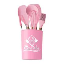 Conjunto 7 Peças Talheres de Silicone Kit Utensilios de Cozinha 123Util UD664 Rosa