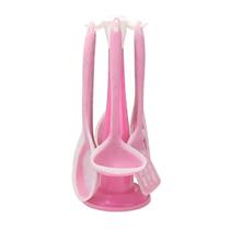 Conjunto 7 Peças Utensílios Silicone Rosa Alta Resistência