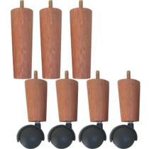 Conjunto 7 pés de Cama Box com 3 Pés Fixos e 4 Pés com Rodízios 13cm Mel Conjunto 7 pés de Cama Box com 3 Pés Fixos e 4 Pés com Rodízios 13cm Mel
