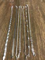 Conjunto 7 Pulseira Prata Maciça 925 Fios Chata Bolinha
