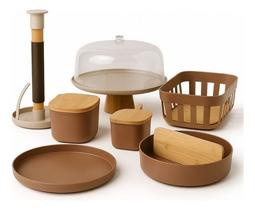Conjunto 7 Utensílios De Cozinha Em Bambu Linha Lume Ou Conjunto 7 Utensílios De Cozinha Em Bambu Linha Lume Ou