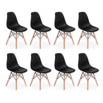 Conjunto 8 Cadeiras Charles Eames Eiffel Wood Base Madeira - Preta