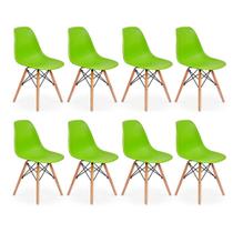 Conjunto 8 Cadeiras Charles Eames Eiffel Wood Base Madeira - Verde