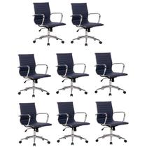 Conjunto 8 Cadeiras de Escritório Diretor Giratória Sevilha Rivatti Azul Marinho