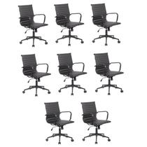 Conjunto 8 Cadeiras de Escritório Diretor Sevilha com Base Office aço preto Rivatti Preto