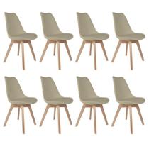 Conjunto 8 Cadeiras Eames Saarinen Wood Nude com Assento Estofado e Base Madeira Maciça Conjunto 8 Cadeiras Eames Saarinen Wood Nude com Assento Estofado e Base Madeira Maciça