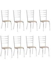 Conjunto 8 cadeiras Laura cromada para cozinha ou sala de jantar super reforçada-tecido bege-GatMagazine
